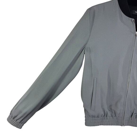 Theory Bariah Gray Green Crepe Bomber Jacket XS Petite Minimalist Quiet Luxury - Picture 4 of 11